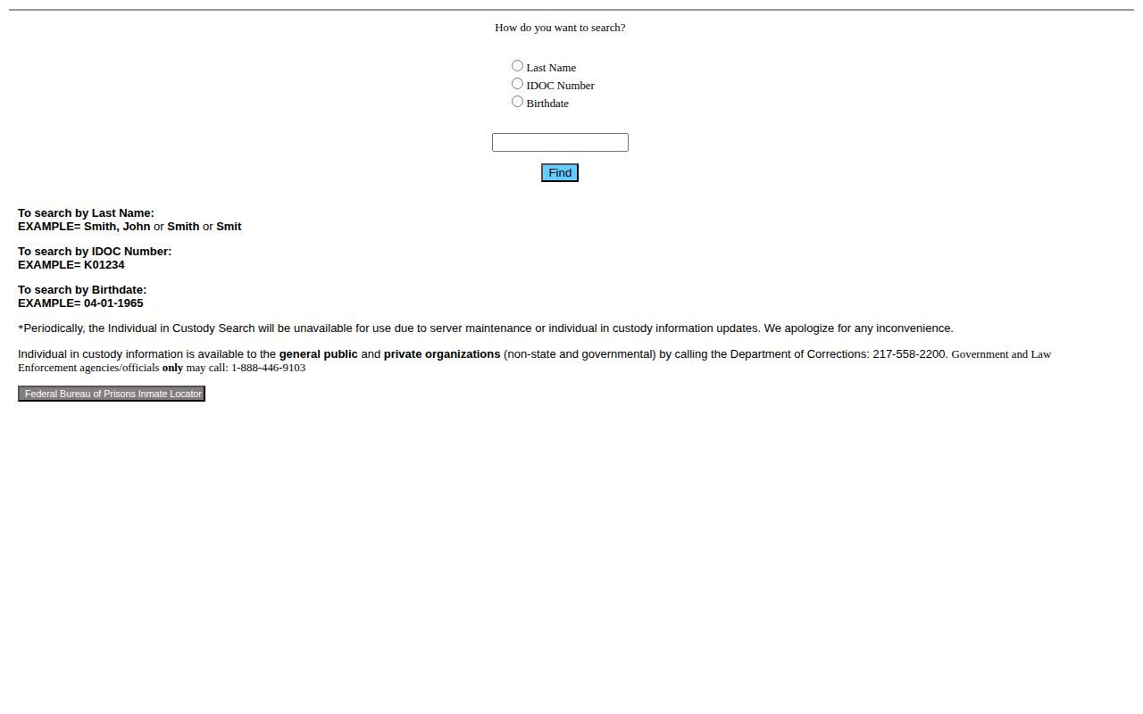 DeWitt County release date lookup IDOC search application